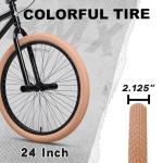 cubsala 24 Inch Beginner BMX Bike for Kids & Teens, High Tensile Steel Frame, 4 Pegs, Rear U-Brake, 85% Pre-Assembled, Unisex BMX Bicycle for Outdoor Riding, Black Frame with Brown Tires