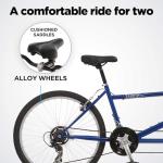 Pacific Dualie Adult Tandem Cruiser Bike, Two-Rider Bicycle for Men and Women, 26-Inch Wheels, 21-Speed, Linear Pull Brakes, Blue