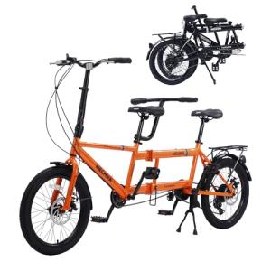 Folding Tandem Bike, 20 Inch Tandem Bikes for Adults, 7 Speed 2 Person Foldable Bike, City Beach Cruiser Bikes with Adjustable 2-Seater Height and Dual Disc Brakes, Multi Colors (Orange)