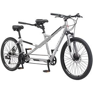 Schwinn Twinn Classic Tandem Adult Beach Cruiser Bike, Double Seater, Low Step Aluminum Frame, 21-Speed, 650c Urban Tires, Alloy Caliper Brakes, Large Frame, Grey
