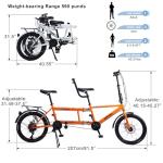 Folding Tandem Bike, 20 Inch Tandem Bikes for Adults, 7 Speed 2 Person Foldable Bike, City Beach Cruiser Bikes with Adjustable 2-Seater Height and Dual Disc Brakes, Multi Colors (Orange)