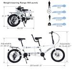 Folding Tandem Bike, 20 Inch Tandem Bikes for Adults, 7 Speed 2 Person Foldable Bike, City Beach Cruiser Bikes with Adjustable 2-Seater Height and Dual Disc Brakes, Multi Colors (White)