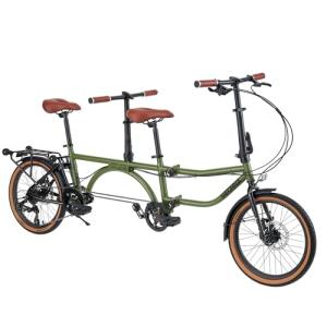 GRELiving Folding Tandem Bike for Adults,20" Folding Bike Dual Drive Tandem Bicycle,Foldable with Rolling Stand for Easy Transport (Green)