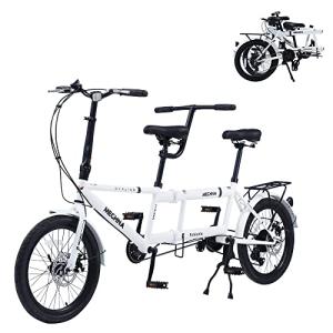 GOJLEX Foldable Tandem Bike, 20”City Tandem Folding Bicycle, 7-Speed Adjustable Cruiser Bike Folding Bike with 3 Seats& Disc Brake, CE FCC CCC