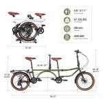 GRELiving Folding Tandem Bike for Adults,20" Folding Bike Dual Drive Tandem Bicycle,Foldable with Rolling Stand for Easy Transport (Green)