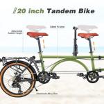 GRELiving Folding Tandem Bike for Adults,20" Folding Bike Dual Drive Tandem Bicycle,Foldable with Rolling Stand for Easy Transport (Green)