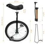 Nisorpa 20" Inch Unicycle Classic Black One Wheel Bike with Anti-Skid Alloy Rim and Pedal Adjustable Height Cycling for Kids Adults Beginner Outdoor Indoor Sports Entertainment Exercises Balance Fun