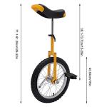 16/24 Inch Wheel Unicycle with Steel Rim, Unicycle Electric Wheel Skidproof Mountain Tire Cycling Sports Exercise with Adjustable Seat, Adults Kids Outdoor Sports Fitness Exercise Tool (16Inch Yellow)
