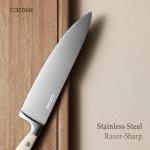 CAROTE 14 Pieces Knife Set with Block, Forged, High Carbon Stainless Steel Sharp Blade Block Knife Set, Dishwasher Safe Cutlery, Cream