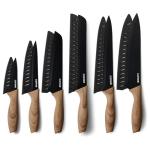 CAROTE 12PCS Knife Set, Stainless Steel Kitchen Knife Set with Nonstick Ceramic Coating Dishwasher Safe with 6 Blade Guards, Rustproof, Black