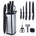 RAXCO Knife Set with Block,10-Piece Kitchen Knives Stainless Steel,Pro-sharpened for Cooking,Slicing,Mincing,Dicing,Black