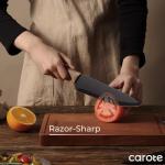 CAROTE 12PCS Knife Set, Stainless Steel Kitchen Knife Set with Nonstick Ceramic Coating Dishwasher Safe with 6 Blade Guards, Rustproof, Black