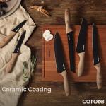 CAROTE 12PCS Knife Set, Stainless Steel Kitchen Knife Set with Nonstick Ceramic Coating Dishwasher Safe with 6 Blade Guards, Rustproof, Black