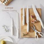CAROTE 15Piece Knife Set, Kitchen Knife Block Set, Elegant White Ceramic-Coated Blades with Stylish Wooden Block for Modern Culinary Excellence