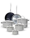 Nuwave Healthy G11-Pots and Pans Set Non Stick, 9H Near-Diamond Hardness Scratch-Resistant, Works on All Stovetops, PFAS Free, with Frying Pans, Saucepans & Glass Lids, Stay-Cool Handles, Cool Gray