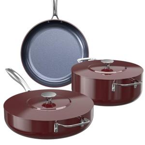 Nuwave Essential Series 5PC Ceramic Cookware Set PFAS-Free, G11 Duralon Blue Coating, Pots and Pans Set Non Stick, Diamond Scratch-Resistant,Stay-Cool Handle, Metal Lid,Induction Ready,Dishwasher Safe
