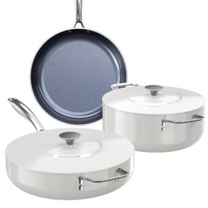 Nuwave Essential Series 5PC Ceramic Cookware Set PFAS-Free, G11 Duralon Blue Coating, Pots and Pans Set Non Stick, Diamond Scratch-Resistant,Stay-Cool Handle, Metal Lid,Induction Ready,Dishwasher Safe