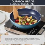 Nuwave 7pc Cookware Set Healthy Duralon Blue Ceramic Nonstick Coated, Diamond Infused Scratch-Resistant, PFAS Free, Oven Safe, Induction Ready & Evenly Heats, Tempered Glass Lids & Stay-Cool Handle