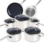 Nuwave Healthy Duralon Blue Ceramic Nonstick Cookware Set, Diamond Infused Scratch-Resistant, PFAS Free, Dishwasher & Oven Safe, Induction Ready & Evenly Heats, Tempered Glass Lids & Stay-Cool Handles