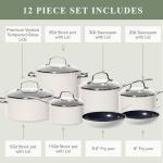 Nuwave Healthy Duralon Blue Ceramic Nonstick Cookware Set, Diamond Infused Scratch-Resistant, PFAS Free, Dishwasher & Oven Safe, Induction Ready & Evenly Heats, Tempered Glass Lids & Stay-Cool Handles