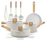 NutriChef 14-Piece pots and pans Set Ceramic Cookware Set - Induction Safe Pots and Pans with Glass Lids, Cool-Touch Handles, Dishwasher Safe, Includes Ladle, Tongs, Spatula, White