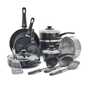 GreenLife 16 Piece Nonstick Cookware Set, Soft Grip Non-Toxic PFAS-Free Ceramic Pots & Pans, Dishwasher & Oven Safe, Frying, Sauce, Saute, Utensils, Glass Lids, Stay-Cool Handles, Wobble Free, Black