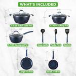 NutriChef 11 Piece Pots and Pans Set - Non Stick Cookware Set with Ceramic Coating, Cool-Touch Handles, Induction Ready, Includes Lids, and Utensils - Diamond Blue