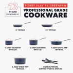 GreenPan x Bobby Flay 13 Piece Nonstick Cookware Pots and Pans Set, PFAS-Free Diamond Ceramic, Induction Suitable, Easy Clean Dishwasher & Oven Safe, Stay-Cool Silicone Handles, Glass Lids, Navy Blue