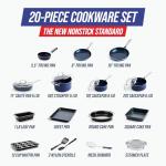 Blue Diamond 20 Piece Nonstick Cookware Set, Diamond Ceramic Pots & Pans, Dishwasher & Metal Utensil Safe, Non Toxic PFAS-Free, Kitchen Cooking Sauce & Saute Pans, Oven & Broiler to 600F, Blue