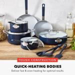 GreenPan x Bobby Flay 13 Piece Nonstick Cookware Pots and Pans Set, PFAS-Free Diamond Ceramic, Induction Suitable, Easy Clean Dishwasher & Oven Safe, Stay-Cool Silicone Handles, Glass Lids, Navy Blue