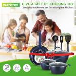 NutriChef 11 Piece Pots and Pans Set - Non Stick Cookware Set with Ceramic Coating, Cool-Touch Handles, Induction Ready, Includes Lids, and Utensils - Diamond Blue