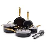 Blue Diamond Gold 10 Piece Cookware Pots and Pans Set, Induction Suitable, Diamond Infused PFAS-Free Ceramic Nonstick, Durable, Metal Utensil Safe, Dishwasher Safe, Gold Handle, Black