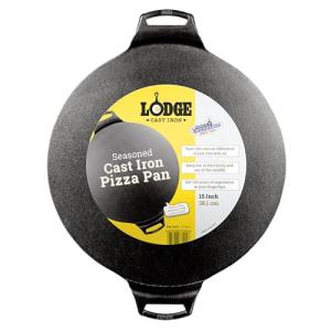 Lodge 15 Inch Cast Iron Pizza Pan - PFAS-Free Pre-Seasoned Baking Pan for Crispy Crusts, Roasted Vegetables, and Grilling - Dual Handle Design - Made in the USA