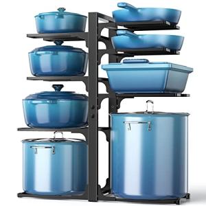 ORDORA Pots and Pans Organizer: under Cabinet, 20.8" Height Heavy Duty 120LBS Pots Pans Organizer Rack for under Cabinet 8-Tier Adjustable for Big Stockpots, Dutch Oven, Cast-iron Pans, Heavy Cookware