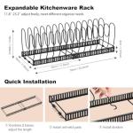 Housolution Pot and Pan Organizer Rack for Cabinet, Expandable Pot Lid Organizer Holder with 14 Adjustable Dividers, Fully Expanded Size 22.83" W x 7.09" D x 7.09" H, Black