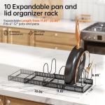 MUDEELA Pots and Pans Organizer Rack for under Cabinet, Expandable 11.81''-22.85'' Pot Lid Kitchen Cabinet Organizer Holder with 10 Adjustable Compartment Cutting Board Organizer for Pan Lid, Bakeware
