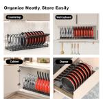 Housolution Pot and Pan Organizer Rack for Cabinet, Expandable Pot Lid Organizer Holder with 14 Adjustable Dividers, Fully Expanded Size 22.83" W x 7.09" D x 7.09" H, Black