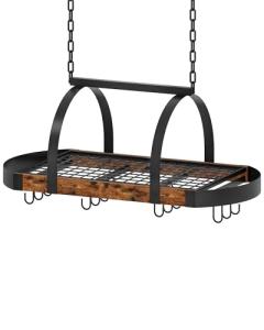 CHOEZON Hanging Pot Rack, Pot Hanger for Kitchen, Ceiling Mounted Pot Holder, Cookware Organizer with 12 S-Shaped Hooks, for Pot, Pan Storage, Space-Saving, Rustic Brown and Black TPR08BFC1