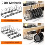 MUDEELA Pots and Pans Organizer Rack for under Cabinet, Expandable 11.81''-22.85'' Pot Lid Kitchen Cabinet Organizer Holder with 10 Adjustable Compartment Cutting Board Organizer for Pan Lid, Bakeware
