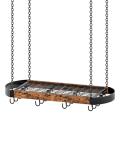 CHOEZON 31.7-Inch Hanging Pot Rack, Space-Saving Pot Hanger for Kitchen, Ceiling Pan Hanging Rack with 16 Detachable S Hooks, Sturdy Metal Frame, Industrial Style, Rustic Brown and Black TPR09BF