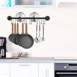 Toplife 31.5 inch Pot Rack, Kitchen Wall Mounted Detachable Pan Lid Utensils Organizer Hanging Rail with 14 Hooks, Black