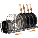 MUDEELA Pots and Pans Organizer Rack for under Cabinet, Expandable 11.81''-22.85'' Pot Lid Kitchen Cabinet Organizer Holder with 10 Adjustable Compartment Cutting Board Organizer for Pan Lid, Bakeware