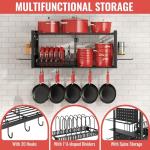 31 Inch Pot Rack Wall Mounted，3 in 1 Pots and Pans Organizer with 2 tier Kitchen Racks & Pot Lid Organizer Holder and 20 Hooks,Heavy Duty Hanging Pot Hanger for Kitchen Cookware, Utensils, Black