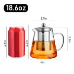 PARACITY Glass Teapot Stovetop 18.6 OZ, Borosilicate Clear Tea Kettle with Removable 18/8 Stainless Steel Infuser, Teapot Blooming and Loose Leaf Tea Maker Tea Brewer for Camping, Travel (550ML)