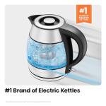 CHEFMAN Electric Kettle - 1.2L 1500W Hot Water Tea Pot with Infuser, BPA Free, Auto Shut Off, Boil-Dry Protection, Removable Lid, LED Light, Cordless Glass Electric Tea Kettle – Stainless Steel