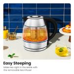 CHEFMAN Electric Kettle - 1.2L 1500W Hot Water Tea Pot with Infuser, BPA Free, Auto Shut Off, Boil-Dry Protection, Removable Lid, LED Light, Cordless Glass Electric Tea Kettle – Stainless Steel