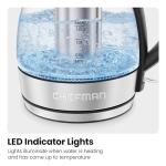 CHEFMAN Electric Kettle - 1.2L 1500W Hot Water Tea Pot with Infuser, BPA Free, Auto Shut Off, Boil-Dry Protection, Removable Lid, LED Light, Cordless Glass Electric Tea Kettle – Stainless Steel