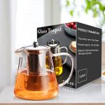 PARACITY Glass Teapot Stovetop 18.6 OZ, Borosilicate Clear Tea Kettle with Removable 18/8 Stainless Steel Infuser, Teapot Blooming and Loose Leaf Tea Maker Tea Brewer for Camping, Travel (550ML)