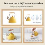 ROCKURWOK Tea Kettle, Tea Pot with Cool Touch Ergonomic Handle, Teapot Food Grade Stainless Steel, Tea Kettle Stovetop, Kettle Teapot, Whistling Tea Kettle, Small Tea Kettles, 1.6 Quart (Yellow)