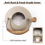 LONFFERY Tea Kettle for Stove Top, 2.5 Quart Whistling Tea Kettle, with Food Grade Stainless Steel and Wood Pattern Folding Handle, Creamy White